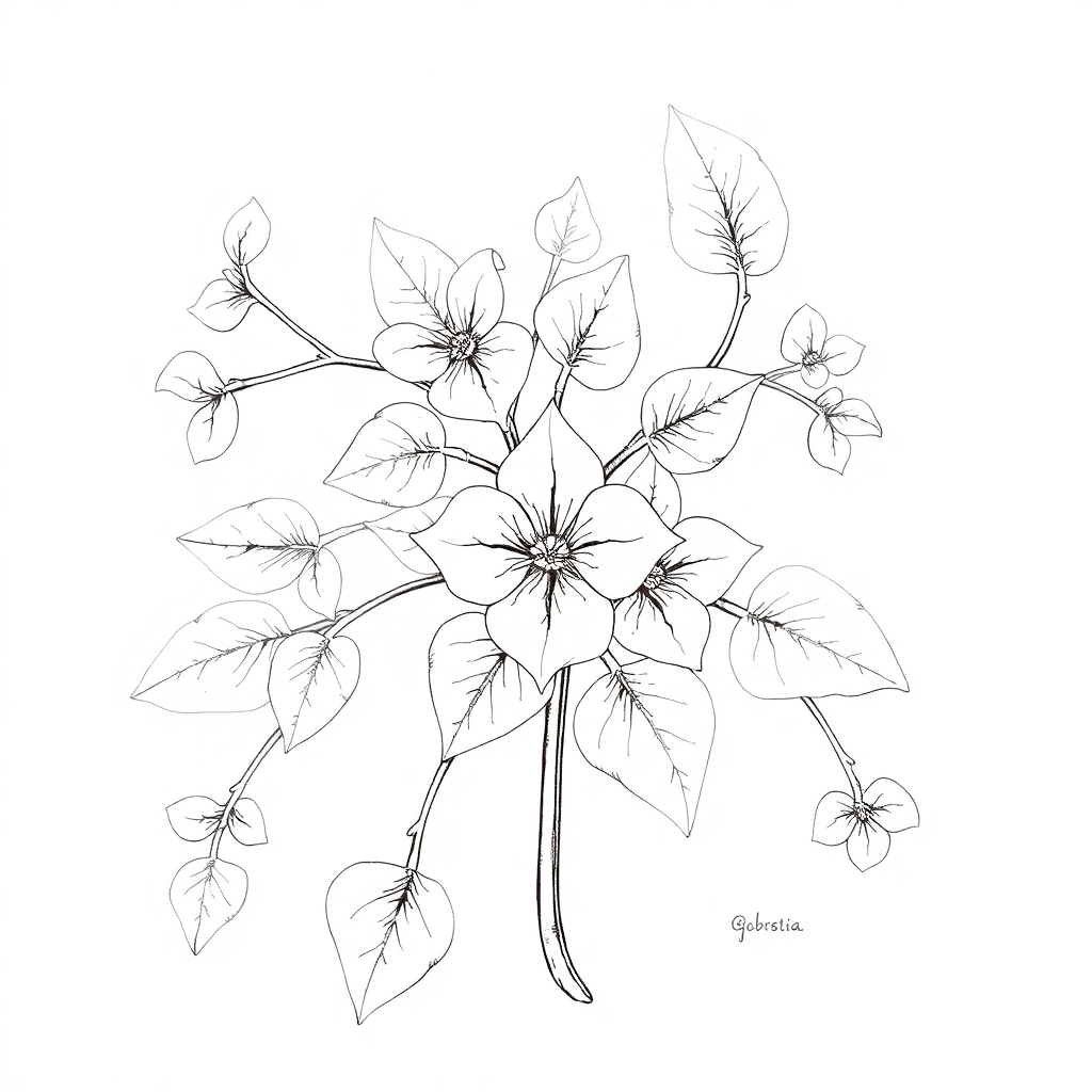 delicate botanical line drawings, vintage scientific illustrations, ivy patterns